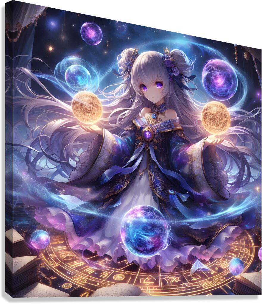 Celestial Sorceress Controlling Cosmic Orbs  Canvas Print