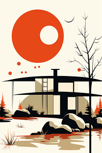 Mid Century Modern Japandi Orange 1