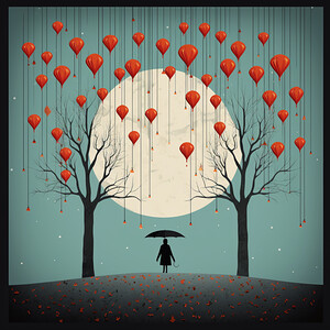 Red Balloons in Blue Sky