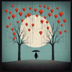 Red Balloons in Blue Sky