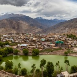 Nako Villake and Lake in Himalayan Mountains