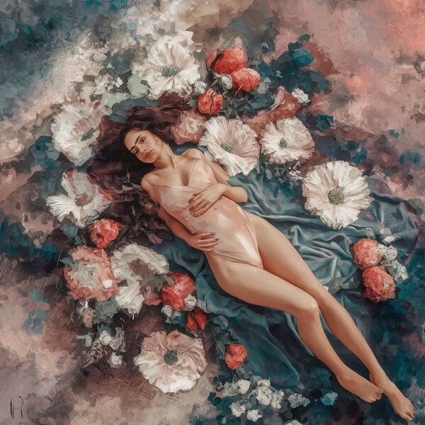 semi abstract painting aphrodite big flowers pain Print