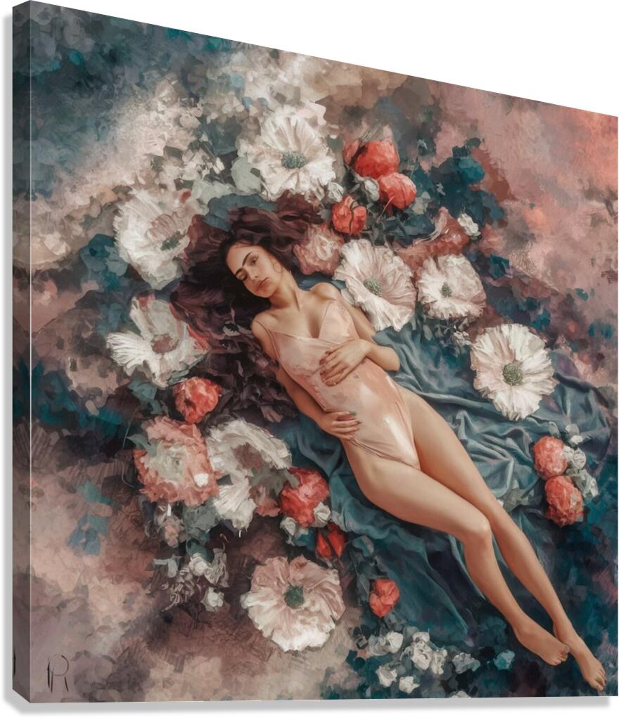 semi abstract painting aphrodite big flowers pain Canvas Print