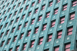 Blue Brick Building with Pink Windows