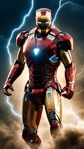 Full body Iron Man in red and gold armor
