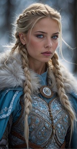 A fiercely proud Nordic girl stands