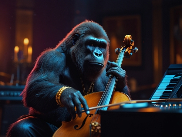 Cello playing gorilla with gold Print