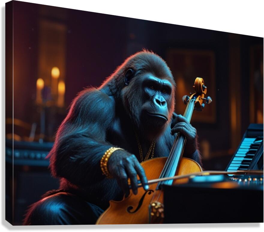Cello playing gorilla with gold Canvas Print