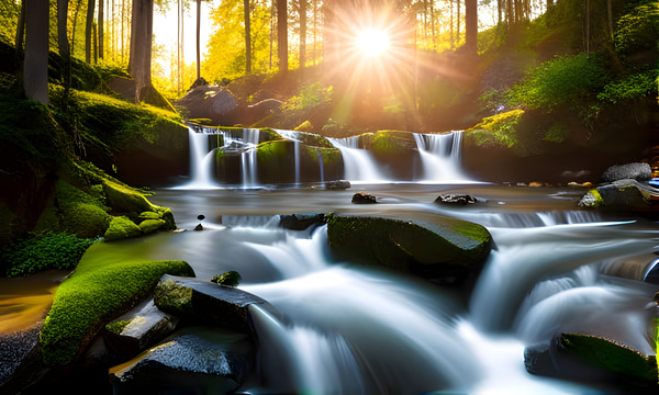 Long Exposure Afternoon Waterfall by 1of21art