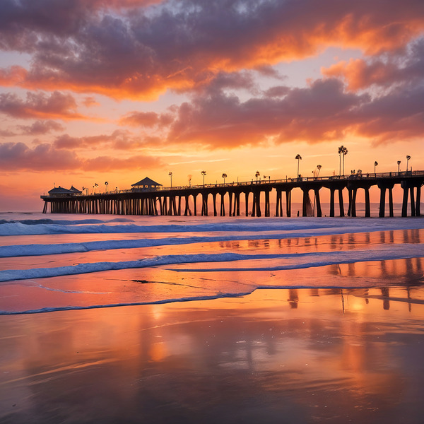 San Diego Pier Sunset   Square Print