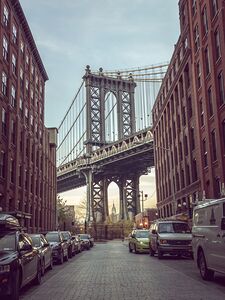 Manhattan Bridge seen from the Dumbo neighborhood in Brooklyn New York