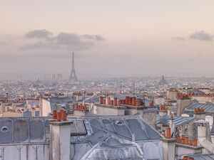 Cityscape of Montmartre with Eiffel Tower Paris France