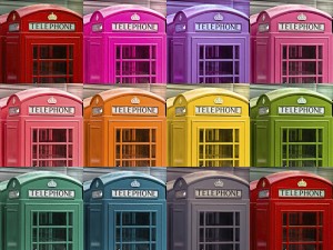 Multicoloured telephone boxes
