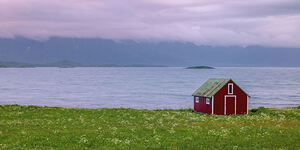 Beach hut on Lofoten coastline