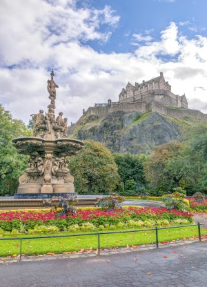 The Ross Fountain and Edinburgh Castle, Scotland