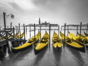 Yellow Gondolas in Venice Canal