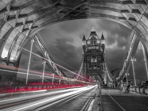Tower bridge with strip lights, London, UK