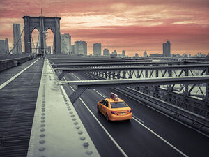 Cab on Brooklyn Bridge