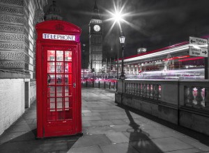Telephone box with Big Ben, London, Uk