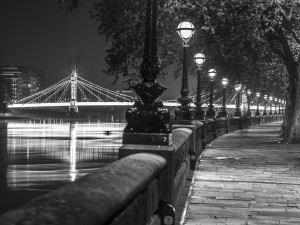 London Riverside Promenade with Albert Bridge