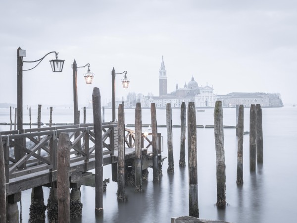 Jetty over Venetian lagoon, Venice, Italy Print