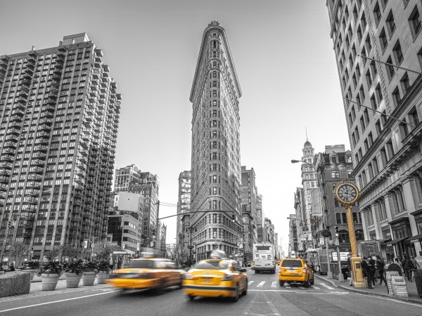 Yellow Taxis,  Flatiron Building, Manhattan, New York Print