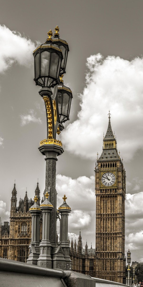 Street lamp with Big Ben in background, London, UK Print