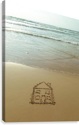 Sweet home drawn on sand at the beach Canvas Print