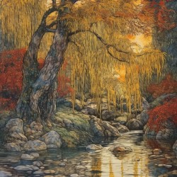 landscape willow tree accidental light ruby red a