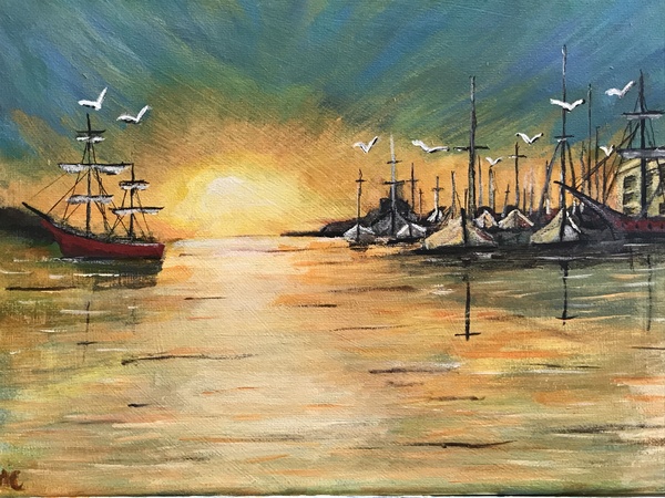sun set harbor by Michelangelo cotroneio