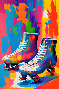 A pair of colorful roller skates