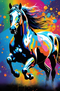 A colorful horse with long mane running