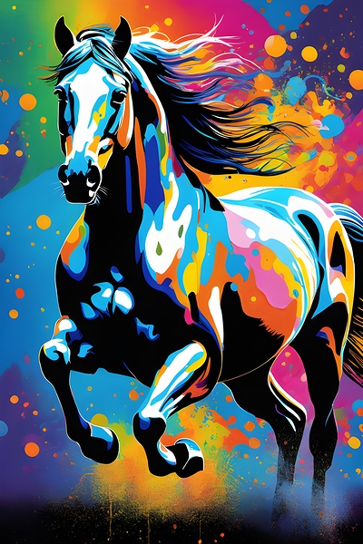 A colorful horse with long mane running by Sen Tinel