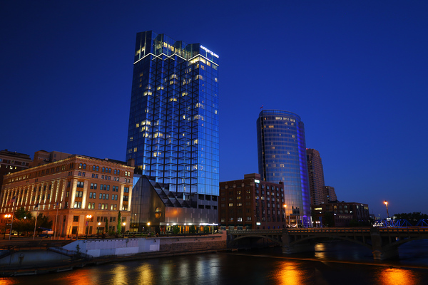 Lit Buildings at Evening by Aaron Lehrman