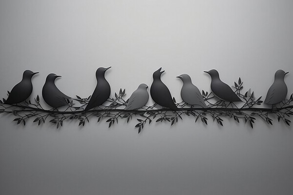 Modern Birds Metal Wall Art – Minimalist Bird Flock Wall Decor by Youssef Taibi