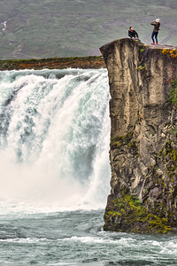 Visit to Godafoss waterfall in northern Iceland during daylight
