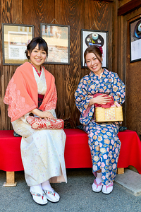 Women wear traditional kimono in Higashiyama district Kyoto Ja