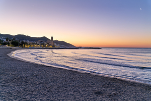 Sitges Catalunya Spain. Cityscape at sunrise