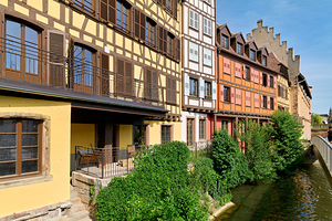 Colored timber houses along the canal in Petit France Strasbour