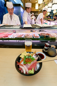 Sushi dining experience in a busy Shibuya bar in Tokyo