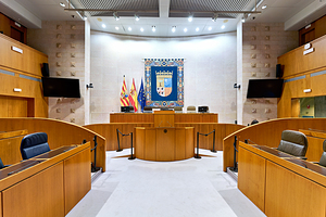 Zaragoza. Saragossa. Aragon. Spain. Aljafería Palace. Assembly hall at the Aragonese parliament