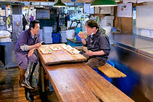 Lunch break at the fish market in Tokyo Japan with local worker