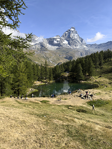 Breuil Cervinia Aosta Valley Italy. Bleu Lake and Matterhorn
