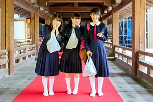 Nice girls visit Chion in temple in Kyoto Japan
