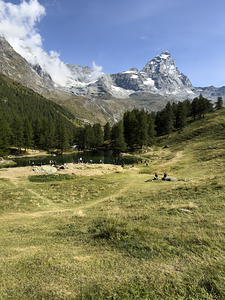 Breuil Cervinia Aosta Valley Italy. Bleu Lake and Matterhorn