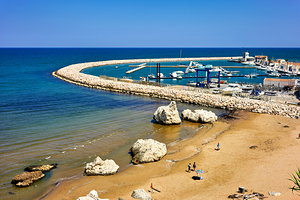 Apulia Puglia Italy. Rodi Garganico. Gargano. The port and the beach