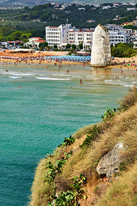 Vieste Gargano. Apulia Puglia Italy. Monolith Pizzomunno and beach