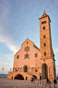 Apulia Puglia Italy. Trani. Basilica Cattedrale Beata Maria Vergine Assunta dedicated to Saint Nicholas at dusk