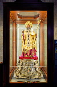 Apulia Puglia Italy. Bari. The Pontifical Basilica of Saint Nicholas. The statue of the Saint
