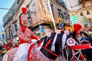 Apulia Puglia Italy. Ostuni. Festival of Saint Orontius. The cavalcata a procession of horses in the streets of the town
